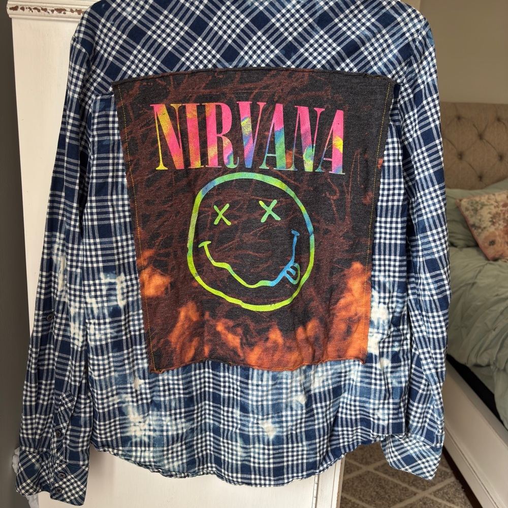Blue Plaid Nirvana Flannel Shirt custom made